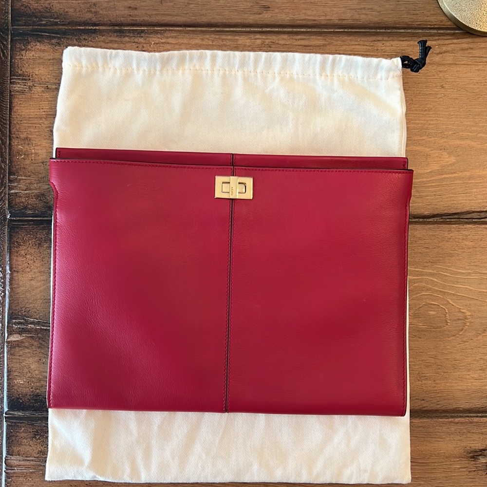 Fendi calfskin Slim Peekaboo Clutch Wallet. Red.